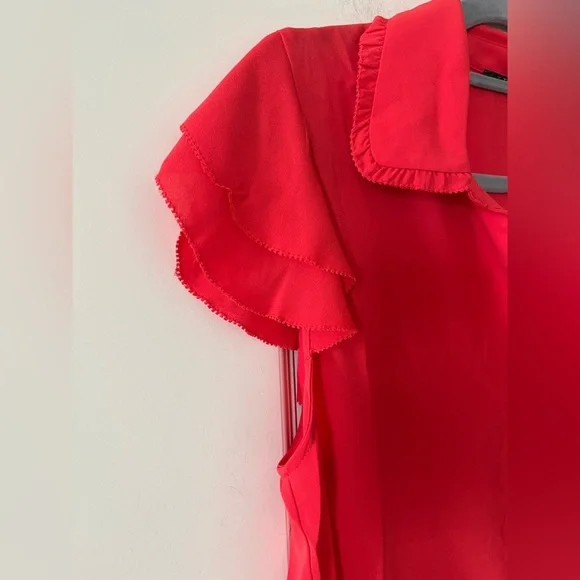 T Tahari Women's Reddish Orange Button-Down Blouse Flutter Sleeves Size Small - Picture 10 of 15